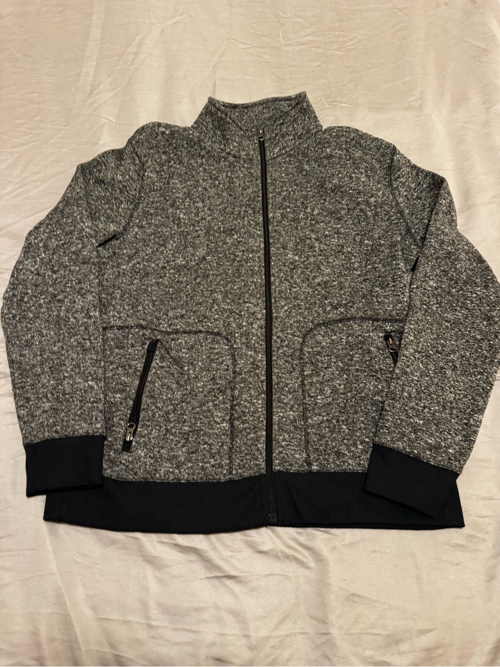 Sonoma Gray Heather Full-Zip Knit Jacket with Black Trim